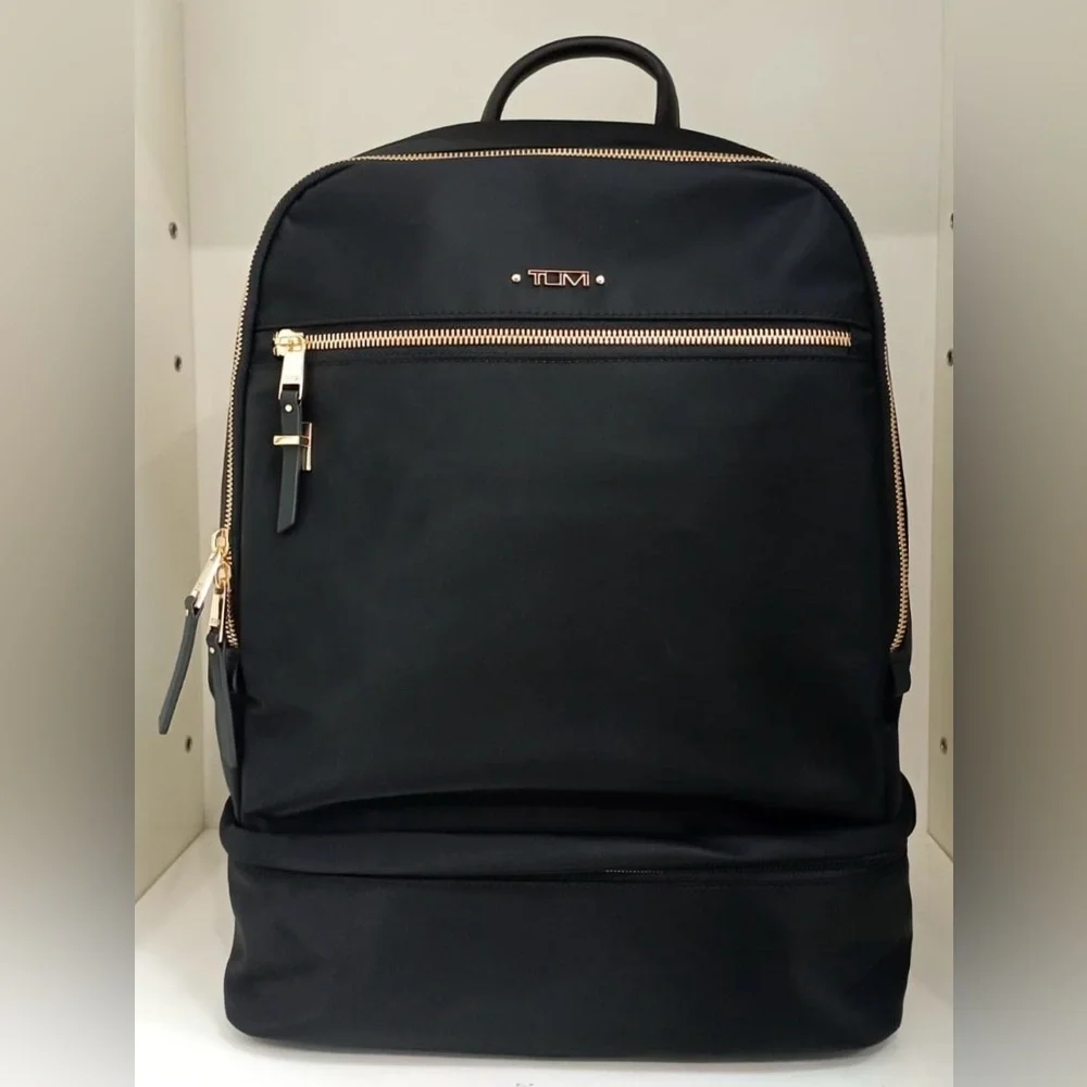 NWT TUMI Voyageur Bexley Laptop Backpack Black Gold Hardware wt Shoe Compartment - Picture 1 of 6